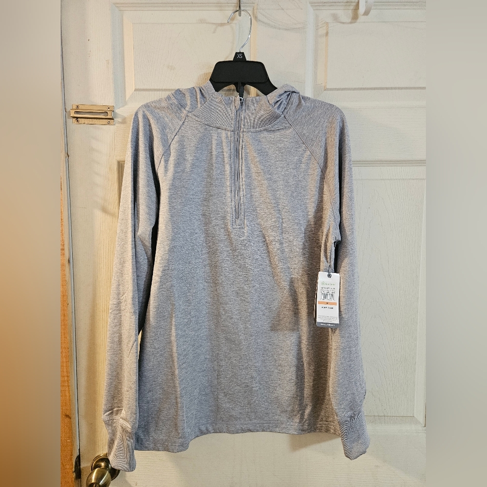 GAIAM SERENITY FLOW LONG SLEEVE HOODIE: SLEET HEATHER: NEW WITH TAGS: SIZE M